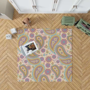 Pastel Colored Floral Paisley Design Rug