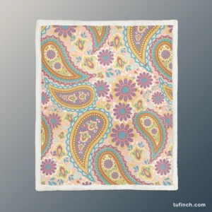 Pastel Colored Floral Paisley Design Sherpa Fleece Blanket 1