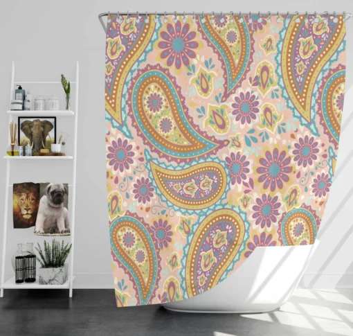 Pastel Colored Floral Paisley Design Shower Curtain