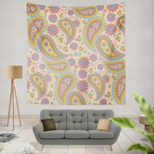 Pastel Colored Floral Paisley Design Wall Tapestry