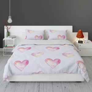 Pastel Pink Watercolor Hearts Bedding Set 1