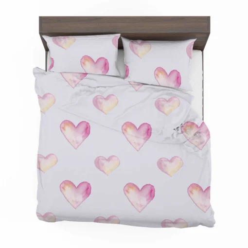 Pastel Pink Watercolor Hearts Bedding Set 2