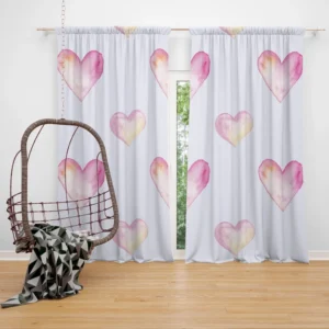 Pastel Pink Watercolor Hearts Curtain