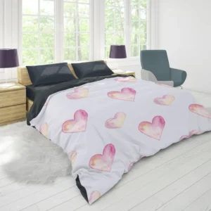 Pastel Pink Watercolor Hearts Duvet Cover 1