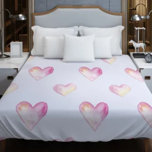 Pastel Pink Watercolor Hearts Duvet Cover