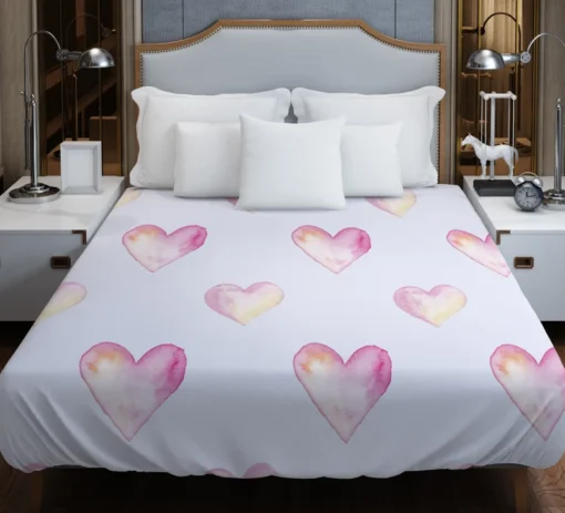 Pastel Pink Watercolor Hearts Duvet Cover