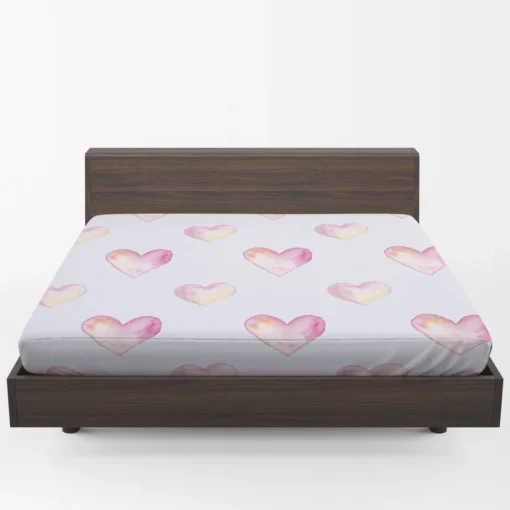 Pastel Pink Watercolor Hearts Fitted Sheet 1