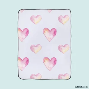 Pastel Pink Watercolor Hearts Fleece Blanket 1