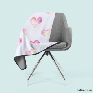 Pastel Pink Watercolor Hearts Fleece Blanket 2