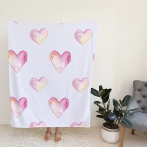 Pastel Pink Watercolor Hearts Fleece Blanket