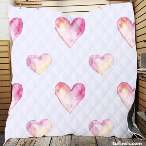 Pastel Pink Watercolor Hearts Quilt Blanket