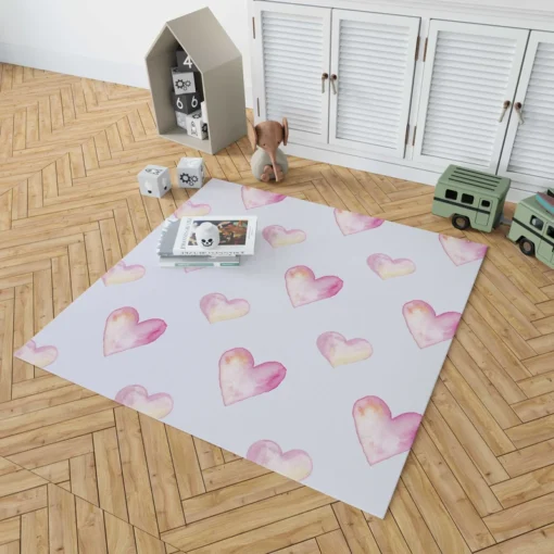 Pastel Pink Watercolor Hearts Rug 1