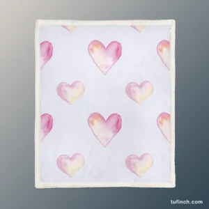 Pastel Pink Watercolor Hearts Sherpa Fleece Blanket 1