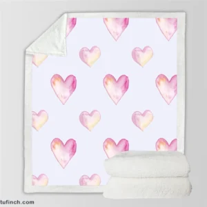 Pastel Pink Watercolor Hearts Sherpa Fleece Blanket