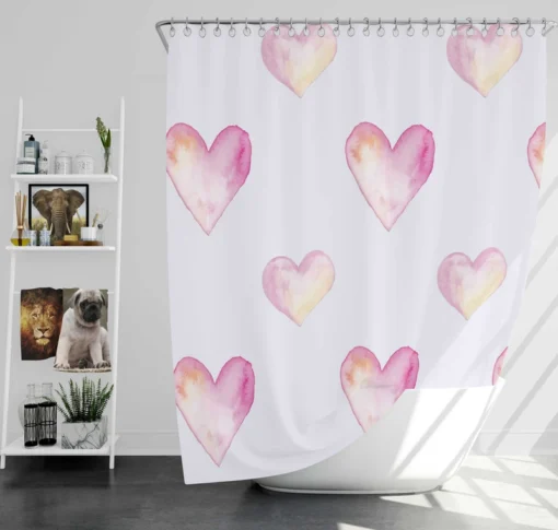 Pastel Pink Watercolor Hearts Shower Curtain