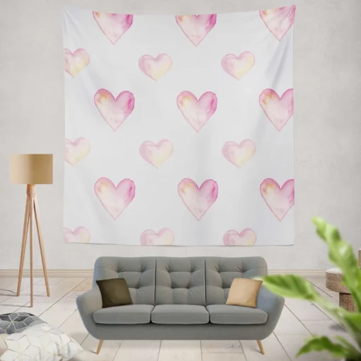 Pastel Pink Watercolor Hearts Wall Tapestry