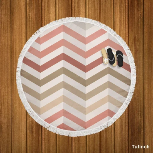 Pastel Pink Zigzag Chevron Round Beach Towel