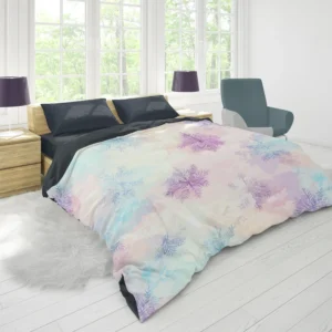 Pastel Water colored Snowflakes Duvet Cover 1