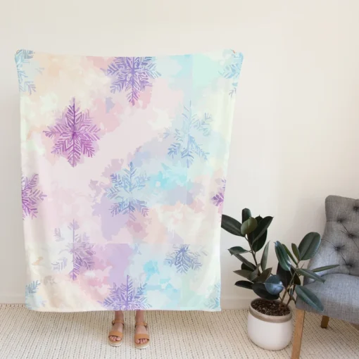 Pastel Water colored Snowflakes Fleece Blanket