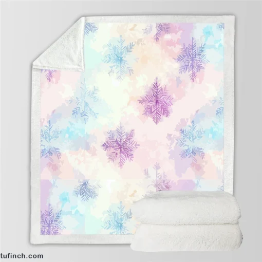 Pastel Water colored Snowflakes Sherpa Fleece Blanket