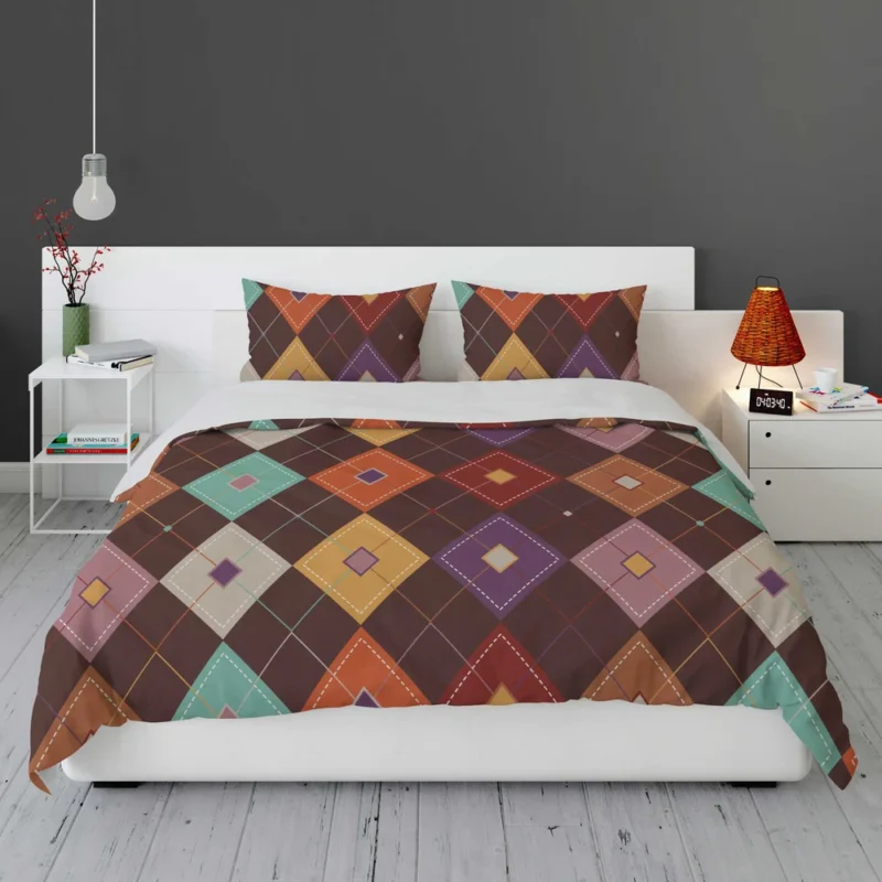 Patchwork Argyle Multicolored On Brown Pattern Bedding Set 1