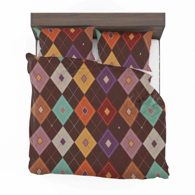 Patchwork Argyle Multicolored On Brown Pattern Bedding Set 2