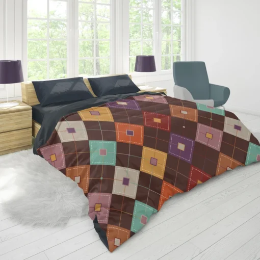 Patchwork Argyle Multicolored On Brown Pattern Duvet Cover 1