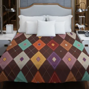 Patchwork Argyle Multicolored On Brown Pattern Duvet Cover