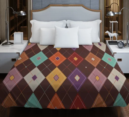 Patchwork Argyle Multicolored On Brown Pattern Duvet Cover