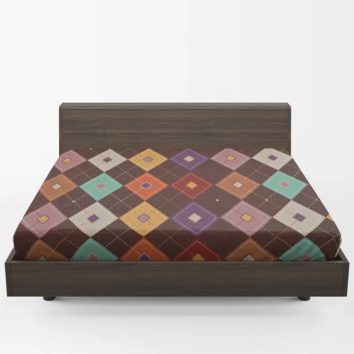 Patchwork Argyle Multicolored On Brown Pattern Fitted Sheet 1