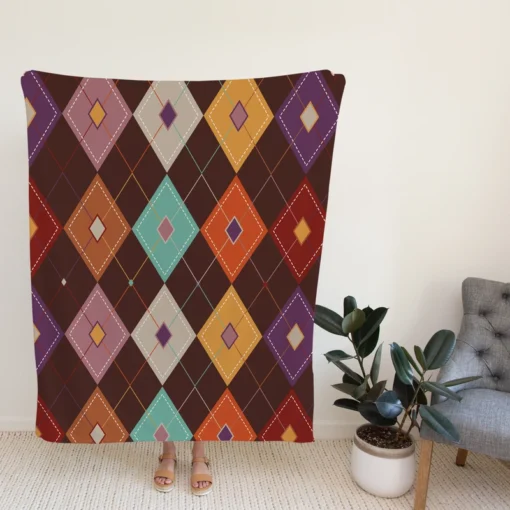 Patchwork Argyle Multicolored On Brown Pattern Fleece Blanket