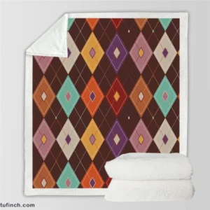 Patchwork Argyle Multicolored On Brown Pattern Sherpa Fleece Blanket