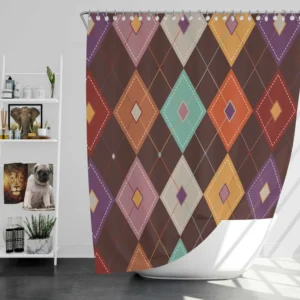 Patchwork Argyle Multicolored On Brown Pattern Shower Curtain