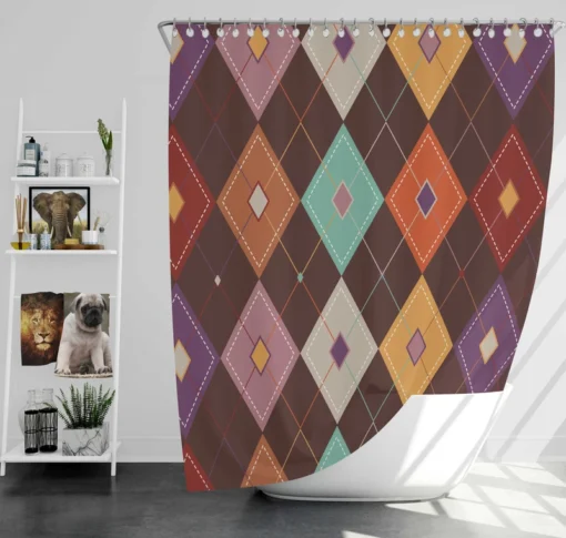 Patchwork Argyle Multicolored On Brown Pattern Shower Curtain