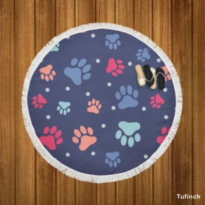 Paw Doodles Abstract Print Round Beach Towel