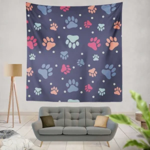 Paw Doodles Abstract Print Wall Tapestry