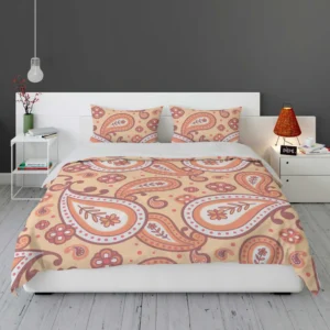 Peach Colored Paisley Design Bedding Set 1