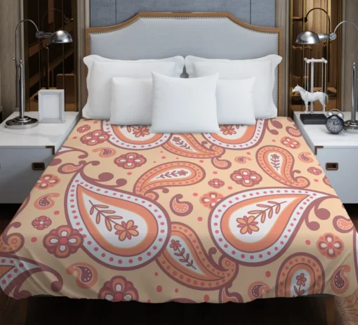 Peach Colored Paisley Design Duvet Cover