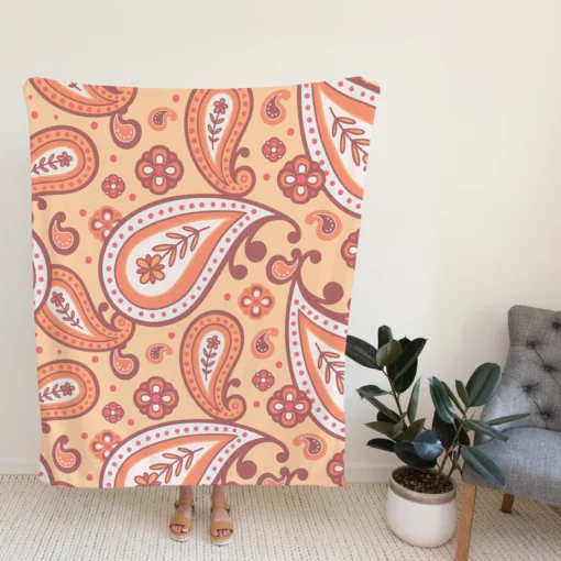 Peach Colored Paisley Design Fleece Blanket