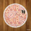 Peach Colored Paisley Design Round Beach Towel