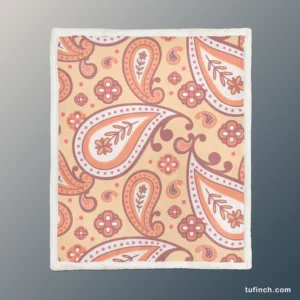 Peach Colored Paisley Design Sherpa Fleece Blanket 1