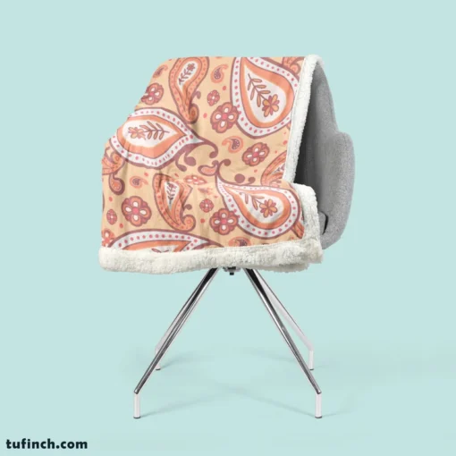 Peach Colored Paisley Design Sherpa Fleece Blanket 2