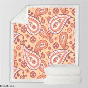 Peach Colored Paisley Design Sherpa Fleece Blanket