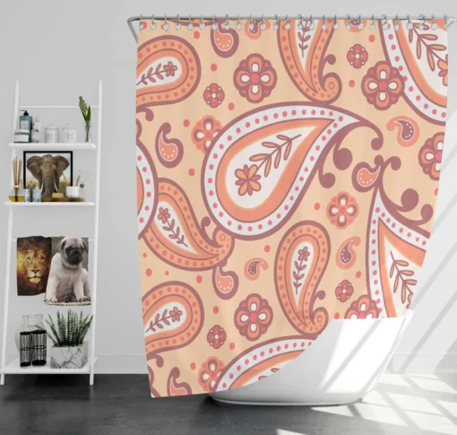 Peach Colored Paisley Design Shower Curtain