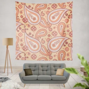 Peach Colored Paisley Design Wall Tapestry