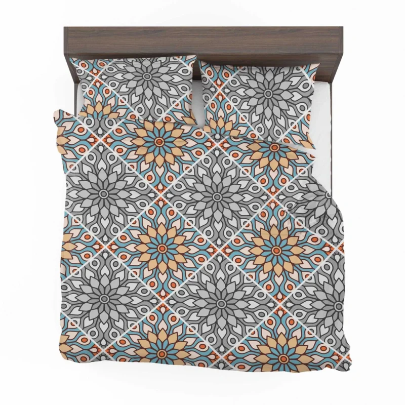 Peach Grey Moroccan Floral Art Bedding Set 2