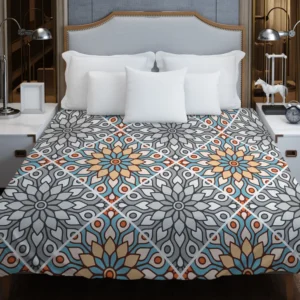 Peach Grey Moroccan Floral Art Duvet Cover