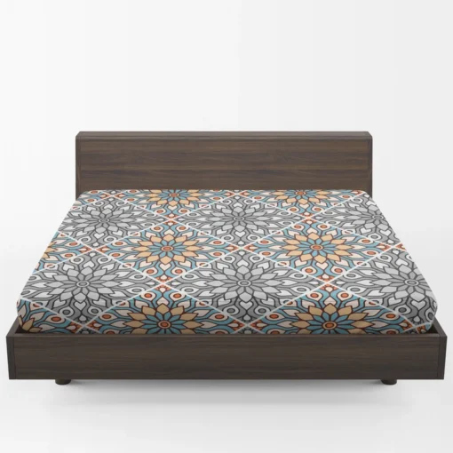 Peach Grey Moroccan Floral Art Fitted Sheet 1