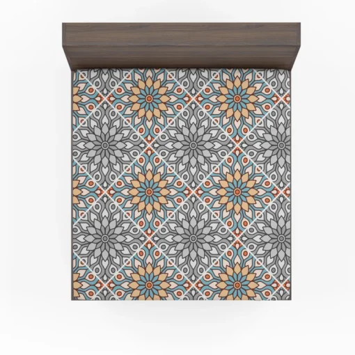 Peach Grey Moroccan Floral Art Fitted Sheet