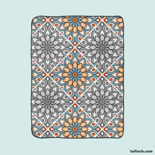 Peach Grey Moroccan Floral Art Fleece Blanket 1